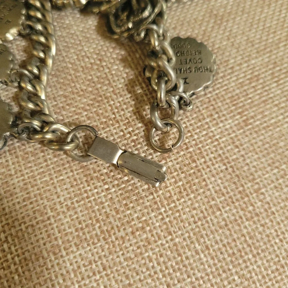 Vintage Ten Commandments Religious Charm Bracelet Silver Tone 7 Inch Cottagecore